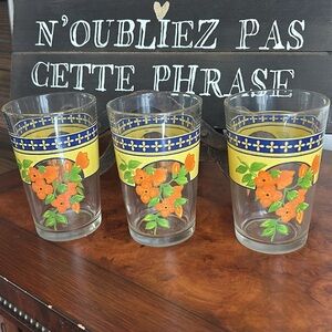 Vintage - Set of 3 Glass with Orange Flower - Marked Morning Star - 4''Tall